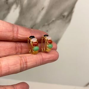 14K Gold and Jade Huggie earrings